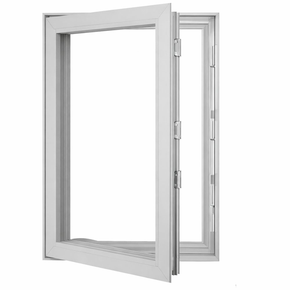 Modern aluminum casement-style replacement window shown open, designed for durability and ventilation for aluminum replacement window Riverside, CA.